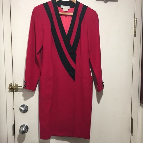VINTAGE JACKIE K DOUBLE BREAST WOOL DRESSES SIZE 78 - Picture 4 of 7
